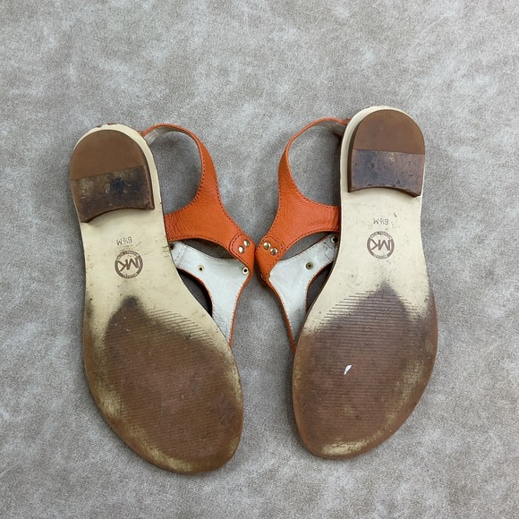 Michael Kors Sandals MK Gold Logo Plate Thong Sandals Orange Women Sz 6.5 - Picture 7 of 14